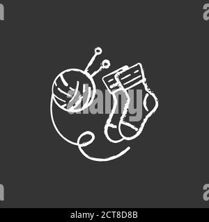 Calzini a maglia a mano icona bianco gesso su sfondo nero Illustrazione Vettoriale