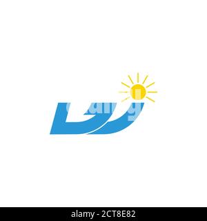 lettera w onde blu simbolo sole vettore logo Illustrazione Vettoriale