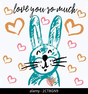 Bella illustrazione, cartolina. San Valentino. Ti amo così tanto. Coniglietto, coniglio Illustrazione Vettoriale