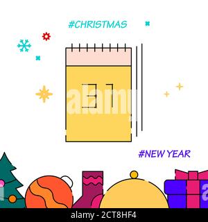 31 dicembre icona vettoriale a linea piena, illustrazione semplice, Capodanno, bordo inferiore relativo a Natale. Illustrazione Vettoriale