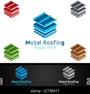 Logo Metal Roofing per Shingles Roof Real Estate o Handyman Architettura Design Illustrazione Vettoriale