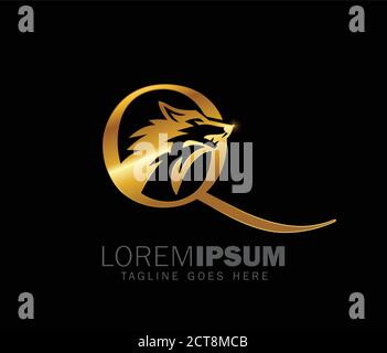 Un'illustrazione vettoriale del logo Golden Wolf Initial Letter Q. Segno Illustrazione Vettoriale