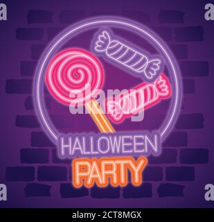 party halloween al neon con caramelle Illustrazione Vettoriale