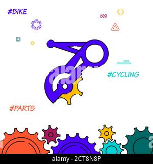 Icona vettore a linea piena del deragliatore posteriore della bicicletta, illustrazione semplice, relativo bordo inferiore. Illustrazione Vettoriale