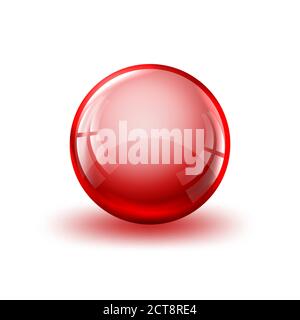 Palla lucida rossa con ombra. Sfera di vetro isolata. Illustrazione vettoriale. Sfera di vetro 3D realistica Illustrazione Vettoriale
