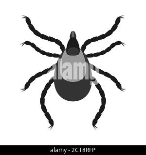 Parassiti degli acari. Icona insetto isolata. Silhouette nera di acaro. Illustrazione vettoriale. Icona Mite in design piatto Illustrazione Vettoriale