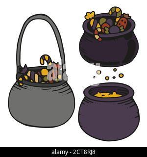 Serie vettoriale di cavolli di alloweens con caramella. Illustrazione di spooky Illustrazione Vettoriale