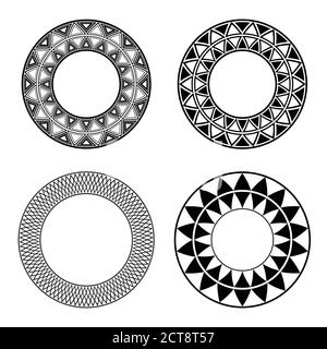 Set di cornici rotonde in bianco e nero con motivo geometrico. Elemento vettoriale per inviti, biglietti e il tuo disegno Illustrazione Vettoriale