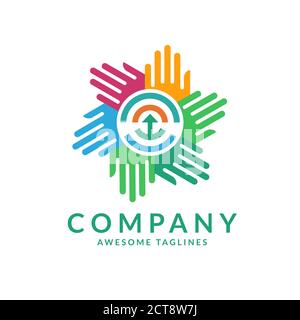 colore delle mani e simbolo di collegamento circolare nel logo centrale modello Illustrazione Vettoriale