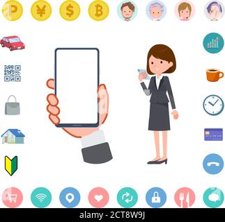 Una serie di donne che guardano lo schermo di uno smartphone. La grafica vettoriale è quindi facile da modificare. L'interno dello schermo è trasparente, quindi è facile da adattare. Illustrazione Vettoriale