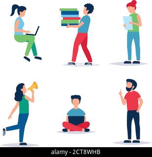 Persone diverse che svolgono vari compiti. Illustrazione vettoriale in stile piatto Illustrazione Vettoriale