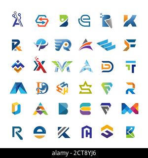 stile creativo di variazione dell'illustrazione iniziale del concetto del set di logo della lettera Illustrazione Vettoriale