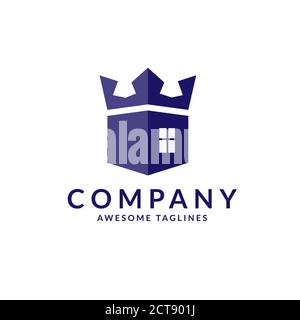 il logo della casa reale con l'immagine della casa come parte centrale di una corona, il design del logo della casa della corona, un lussuoso palazzo con un simbolo della corona Illustrazione Vettoriale