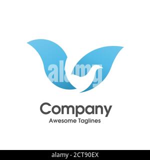Design vettoriale creativo semplice modello di logo blu uccello Illustrazione Vettoriale