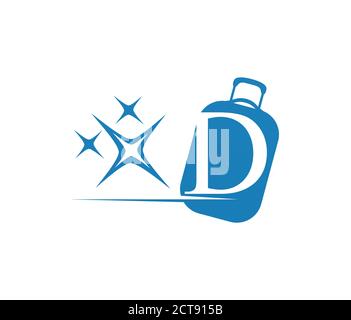 Un logo vettoriale a lustra di colore blu per i bagagli e. simbolo stella di lucentezza con simbolo del logo C con lettera iniziale monogramma Illustrazione Vettoriale