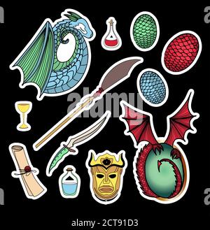 Simboli dei sette regni. Adesivi magici Illustrazione Vettoriale