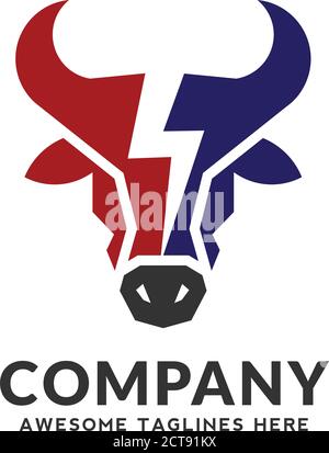 Illustrazione del concetto del logo vettoriale della potenza della testa del toro, design del logo energetico della testa del toro Illustrazione Vettoriale