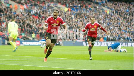 ANTHONY MARTIAL FESTEGGIA IL VINCITORE DELL'ULTIMO MINUTO DI MAN UTD 2-1 EVERTON CONTRO MANCHESTER UTD FA CUP SEMIFINALE - WEMBLEY. Foto Copyright : Foto Stock