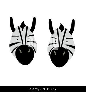 Cute Zebra sorridente testa bianca e nera. Cartone animato. Illustrazione Illustrazione Vettoriale
