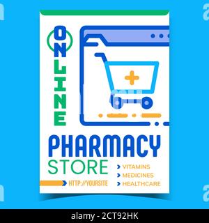 Online Pharmacy Store Pubblicità Poster Vector Illustrazione Vettoriale