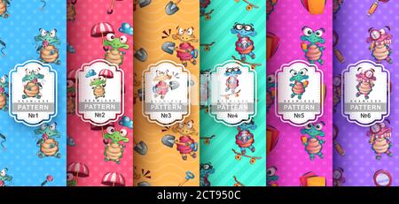 Tartaruga carina - Imposta un motivo senza cuciture Illustrazione Vettoriale