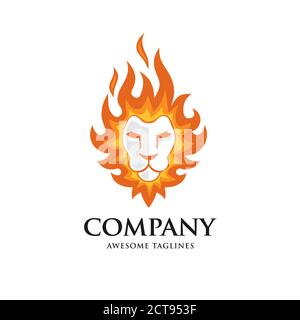 Immagine vettoriale del logo Creative Lion Head Fire, logo Lion Head Flaming Fire Vector Illustration. Illustrazione Vettoriale