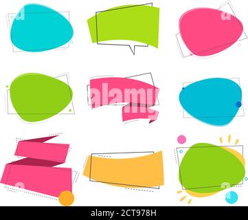 Impostare il nastro a colori e la bolla. Stile lineare vettoriale. Banner promozionale brillante. Illustrazione Vettoriale