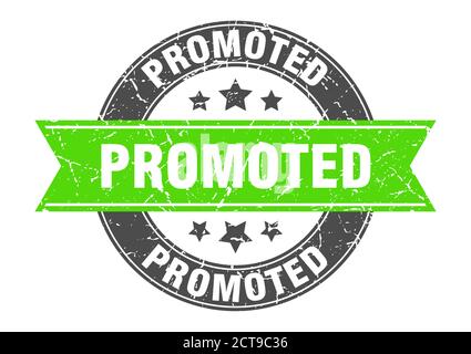 timbro rotondo promosso con nastro. etichetta di segno Illustrazione Vettoriale
