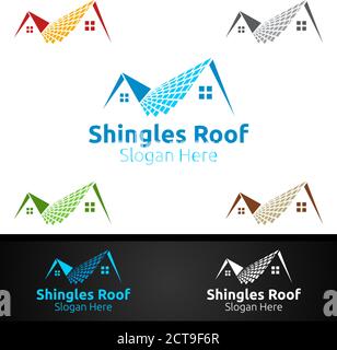 Logo Shingles Roofing per Property Roof Real Estate o Handyman Architettura Design Illustrazione Vettoriale