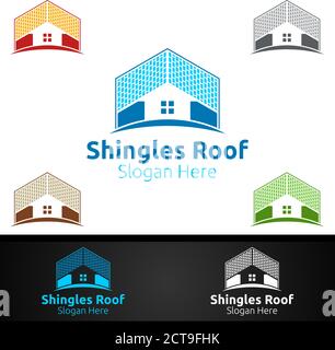 Logo Shingles Roofing per Property Roof Real Estate o Handyman Architettura Design Illustrazione Vettoriale