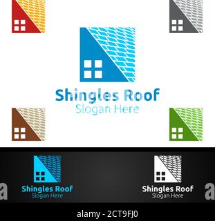 Logo Shingles Roofing per Property Roof Real Estate o Handyman Architettura Design Illustrazione Vettoriale