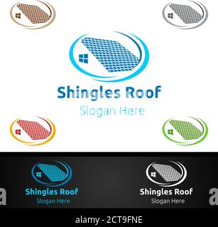 Logo Shingles Roofing per Property Roof Real Estate o Handyman Architettura Design Illustrazione Vettoriale