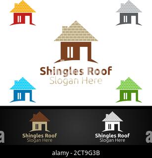 Logo Shingles Roofing per Property Roof Real Estate o Handyman Architettura Design Illustrazione Vettoriale