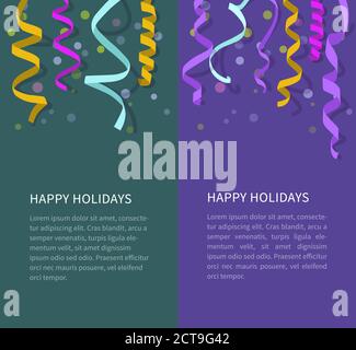 Vetector Streamers e confetti background. Rondini e nastro di carta curvilinea. Festive Streamers celebrazione sfondo. Streamers e confetti di Illustrazione Vettoriale