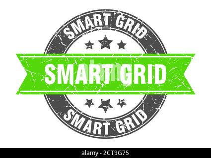 smart grid, timbro rotondo con nastro. etichetta di sign. Illustrazione Vettoriale