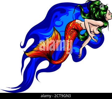 Simpatico mermaids cartoon. Sirena. Tema mare. Illustrazione vettoriale Illustrazione Vettoriale