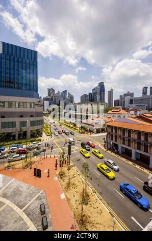 Singapore, Chinatown, vista al bivio, vista in elevazione Foto Stock