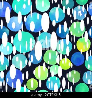 Filigrana cerchio motivo di sfondo senza giunture. Punti colorati dipinti a mano. Disegno tessile, campione di tessuto, carta da imballaggio. Illustrazione Vettoriale