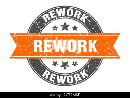 rilavorare il timbro rotondo con l'etichetta del segnale del nastro Illustrazione Vettoriale