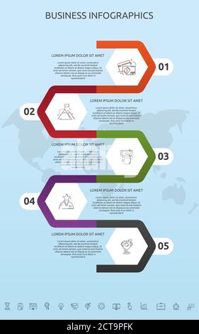 Esagoni del modello infografico vettoriale per cinque icone, diagramma, grafico, presentazione. Concetto aziendale con 5 passaggi. Per contenuto, diagramma di flusso, flusso di lavoro Illustrazione Vettoriale