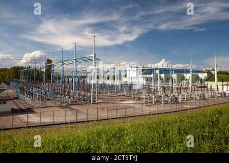 Francia, Alsacem Haut-Rhin, Neuf-Brisach, sottostazione elettrica Foto Stock