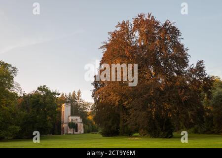 Tempelherrenhaus im Park an der ILM a Weimar am Beethovenplatz Am Verkauf im Herbst mit Nebel Foto Stock