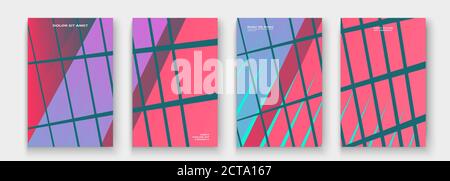 Design di raccolta delle copertine minimo. Sfumatura di mezzitoni rosa colorato al neon. Astratto stile retrò 90 texture linee geometriche pattern. Minimalista a righe Illustrazione Vettoriale