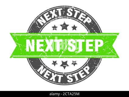 passo successivo timbro rotondo con nastro. etichetta di segno Illustrazione Vettoriale