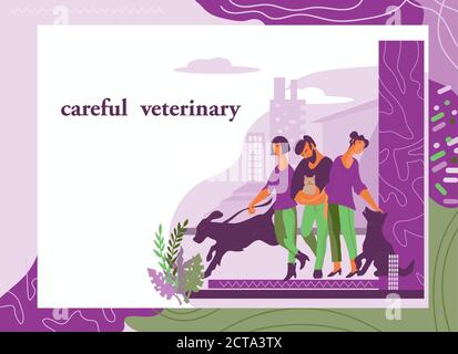 Vet Clinic web design per sito web e landing page con personaggi cartoni animati e animali. Illustrazione Vettoriale