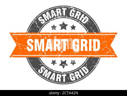 smart grid, timbro rotondo con nastro. etichetta di sign. Illustrazione Vettoriale