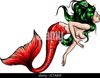 mermaid acquerello vettore silhouette illustrazione grafica Illustrazione Vettoriale