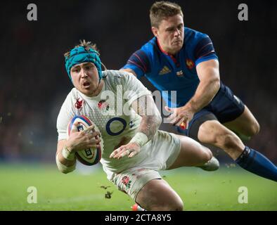 JACK NOWELL SEGNA UNA PROVA. Inghilterra / Francia Campionato sei Nazioni Foto : Mark Pain / Alamy. 21/03/2015 Foto Stock