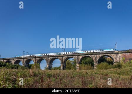 Il viadotto di Sankey nel parco di Sankey Valley a Earlestown. E' il primo viadotto ferroviario del mondo. Il parco è un parco di campagna lineare che Foto Stock