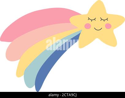 Stella cadente disegnata a mano. Icona carino vivaio bambini. Doccia per bambini. Bella stella cartoon per carta da parati, tessuto, wrapping, abbigliamento. Illustrazione vettoriale Illustrazione Vettoriale